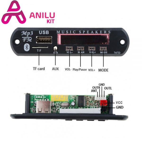 پخش کننده بلوتوثی 12V - پنلی MP3 پشتیبانی از MicroSD و USB با ریموت کنترل