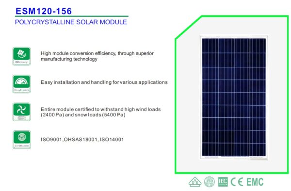 خرید پنل خورشیدی پلی کریستال 120 وات EverExceed مدل ESM120-156