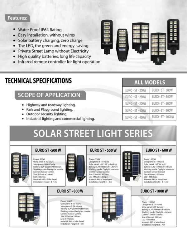 خرید چراغ خیابانی خورشیدی یورونت مدل ST-800W