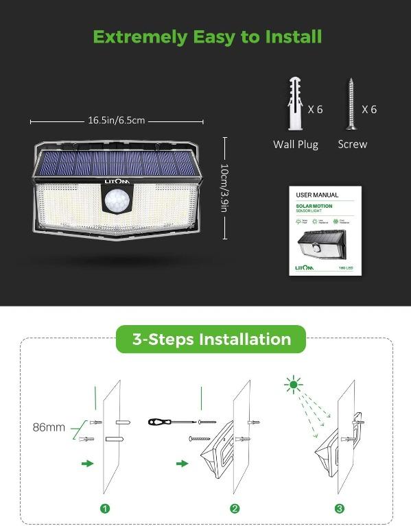 خرید چراغ دیواری خورشیدی مارک لیتوم مدل WL-DM300