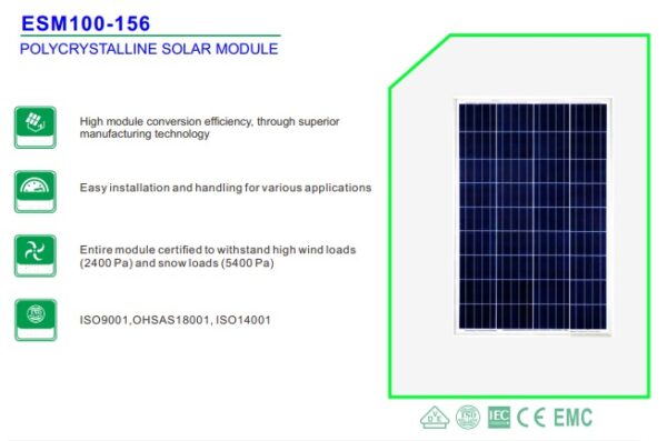 قیمت پنل خورشیدی پلی کریستال 100 وات EverExceed مدل ESM100-156