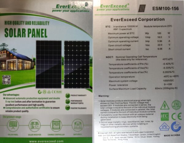 پنل خورشیدی پلی کریستال 100 وات EverExceed مدل ESM100-156پیشنهاد ویژه