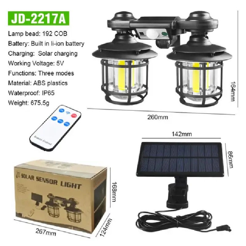 خرید چراغ خورشیدی دو لامپه سنسوردار با پنل جدا مدل JD-2217A