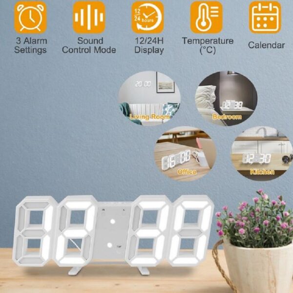 ساعت دیواری و رومیزی دیجیتال سه بعدی بدنه سفید مدل Segment Clock