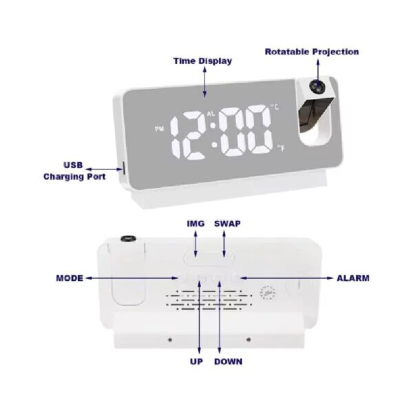 ساعت دیجیتال پروژکتوری سفید رومیزی مدل S282A