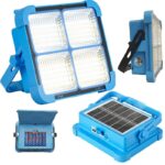 پروژکتور شارژی خورشیدی (شش باتری) با پنل تاشو و چراغ قوه مدل KM-731