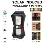 چراغ دیوارکوب شارژی و خورشیدی فیلامنتی مدل DC-918-2 سنسور دار