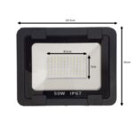 پروژکتور 50 وات برقی با رنگ نوری سفید-مهتابی - ابعاد