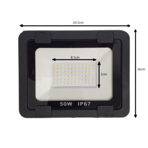 پروژکتور 50 وات برقی با رنگ نوری سفید-مهتابی - ابعاد