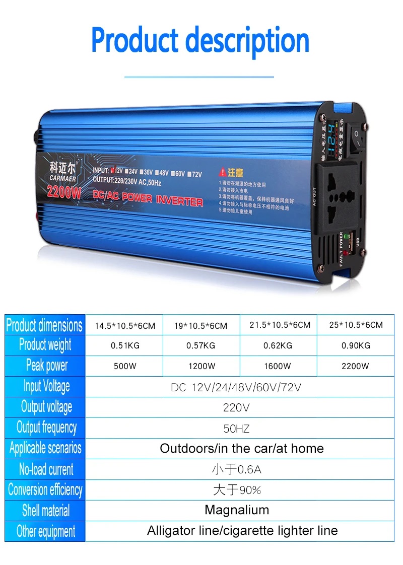 مشخصات اینورتر مبدل برق خودرو 2200 وات ارجینال