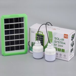 پک روشنایی اضطراری خورشیدی NEI HL-S60 با دولامپ و خروجی شارژ موبایل