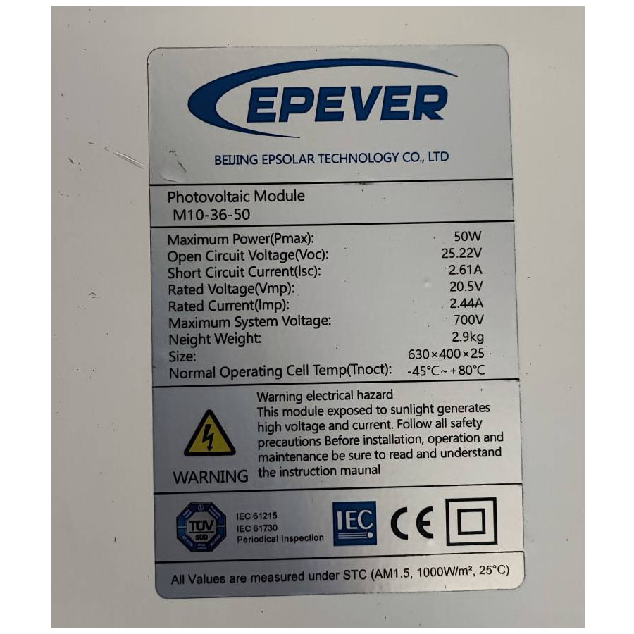پنل خورشیدی مونو کریستال 50 وات EPEVER