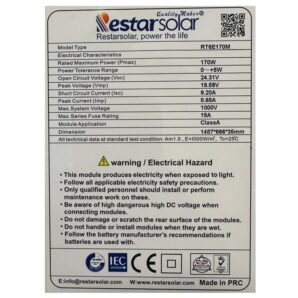 پنل خورشیدی 170 وات مونو رستار سولار Restar Solar